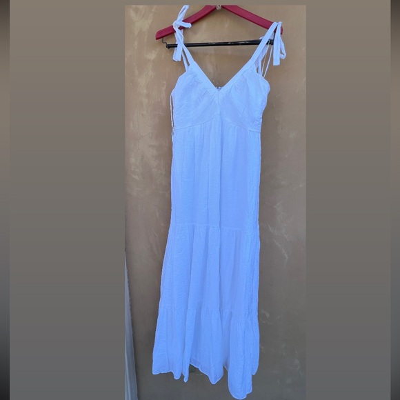 Express White Tie shoulder Tier Maxi Dress in Size Small - Picture 3 of 9